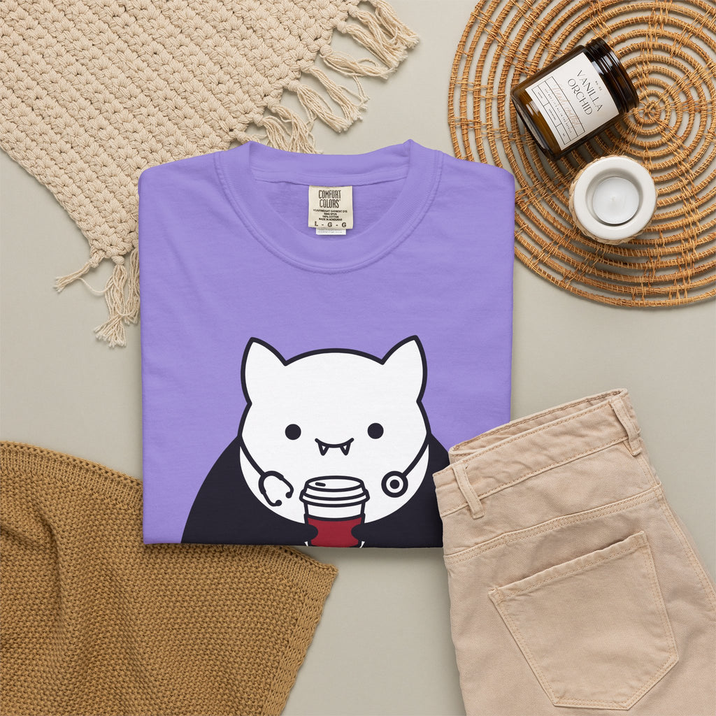 Vampire Coffee T-Shirt T-Shirt Nurses Fall Gift Women Cartoon T-Shirt Coffee Cup T-Shirt Nurse Enthusiast Comic T-Shirt Autumn Graphic Clean Nurse