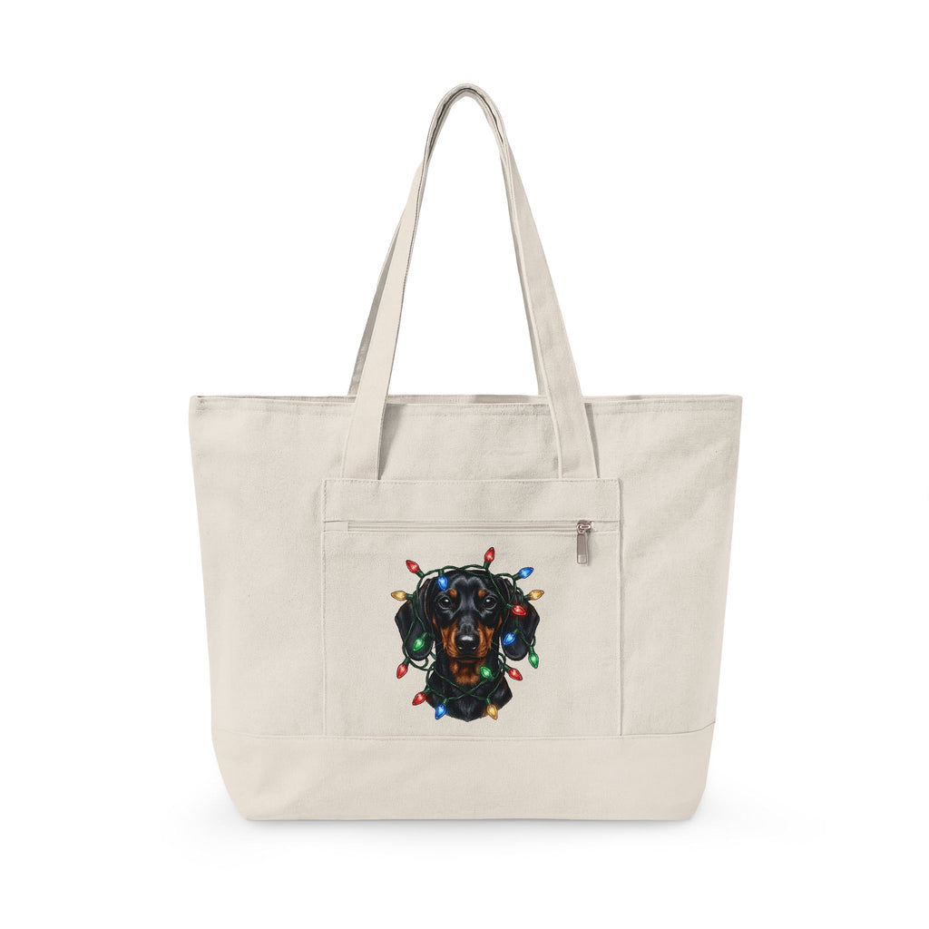 Dachshund Dog Tote Bag Dog Holiday Gift Women Realistic Tote Bag Wiener Dog Tote Bag Dog Fan Photorealistic Tote Bag Christmas Graphic Hand Drawn