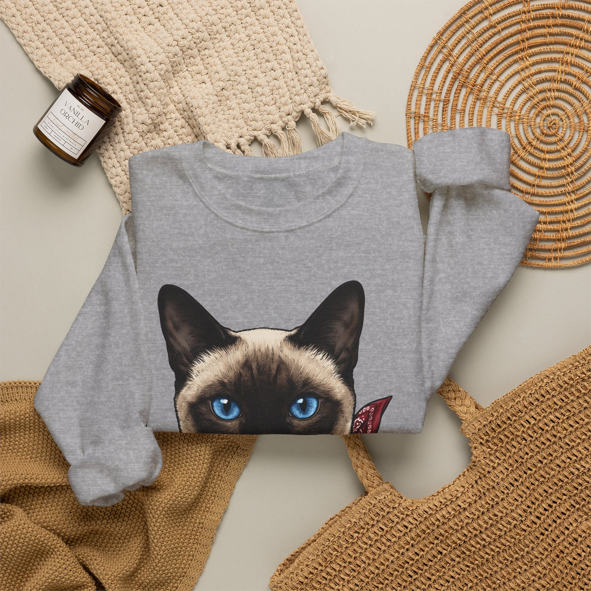 Siamese Cat Sweatshirt Cat Pet Gift Women Realistic Sweatshirt Siamese Sweatshirt Cat Fan Feline Sweatshirt Pet Graphic Vintage Bandana Sweatshirt