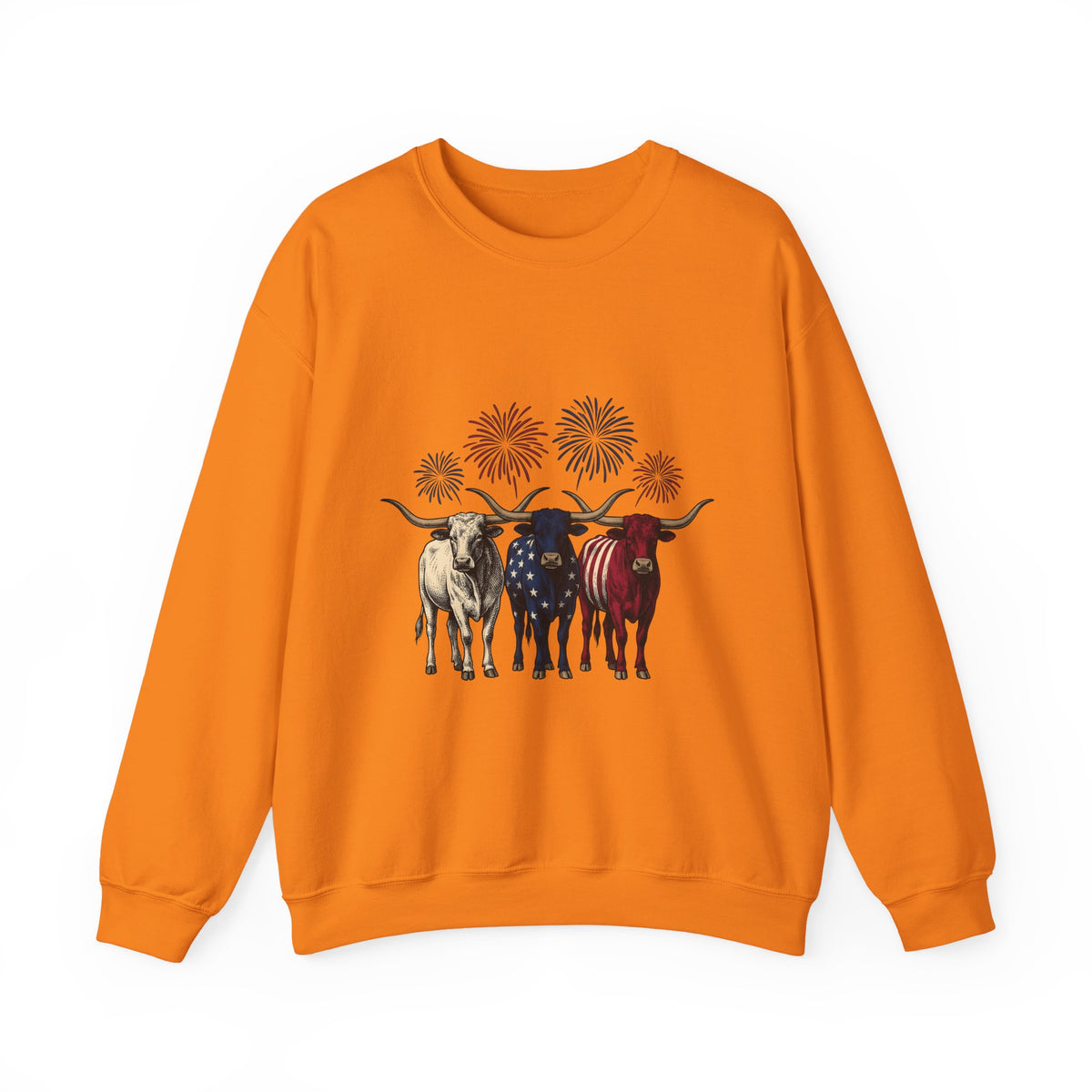 American Longhorn Cattle Sweatshirt 4th Of July Country Gift Women Retro Sweatshirt Longhorns Sweatshirt Independence Day Fan Vintage Sweatshirt Rural Graphic