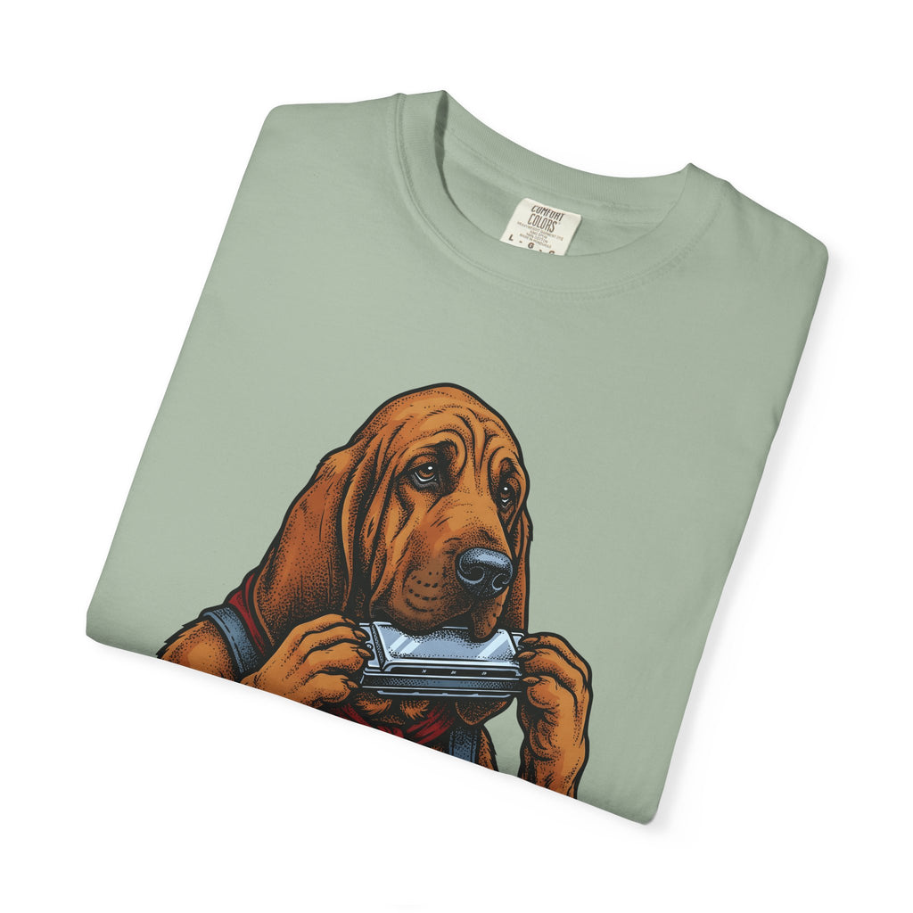 Bloodhound Canine T-Shirt Dog Songs Gift Women Rustic T-Shirt Hound T-Shirt Dog Fan Coonhound Graphic T-Shirt Cartoon Mouth Harp T-Shirt