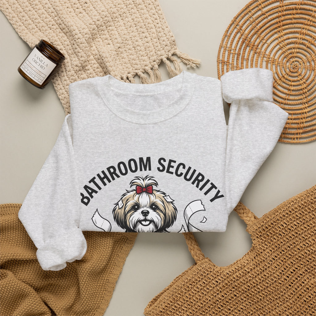 Shih Tzu Puppy Sweatshirt Dog Joke Gift Women Comic Sweatshirt Puppy Sweatshirt Dog Fan Cartoon Sweatshirt Humor Graphic Sketch Bathroom Paper Sweatshirt