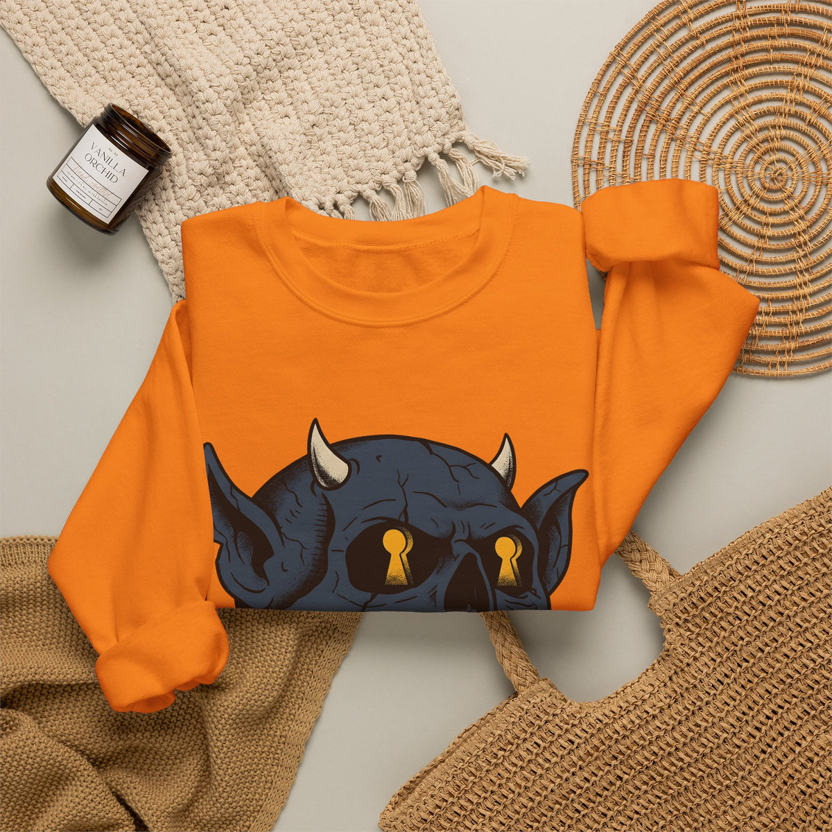 Devil Skull Sweatshirt Halloween Horror Gift Women Tattoo Sweatshirt Skull Sweatshirt Horror Fan Scary Graphic Sweatshirt Retro Teeth Sweatshirt