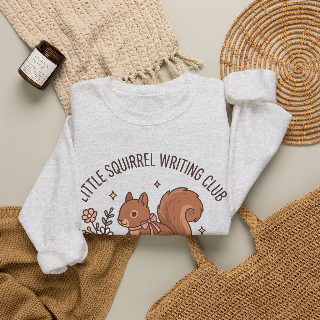 Squirrel Tower Papers Sweatshirt Writing Critter Gift Women Playful Sweatshirt Paper Tower Sweatshirt Author Fan Stationery Sweatshirt Animal Graphic Line Art