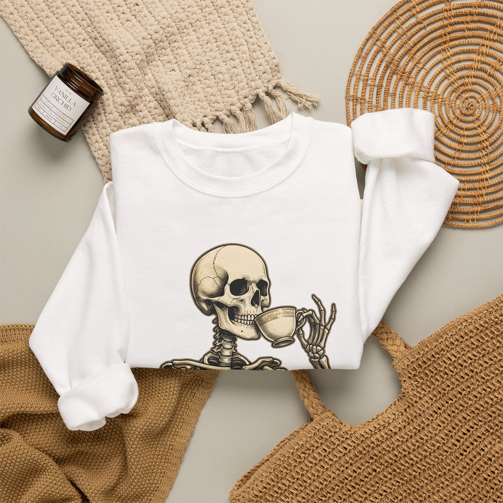 Skeleton Tea Cup Sweatshirt Halloween Goth Gift Women Vintage Sweatshirt Tea Cup Sweatshirt Horror Fan Retro Sweatshirt Dark Graphic Hand