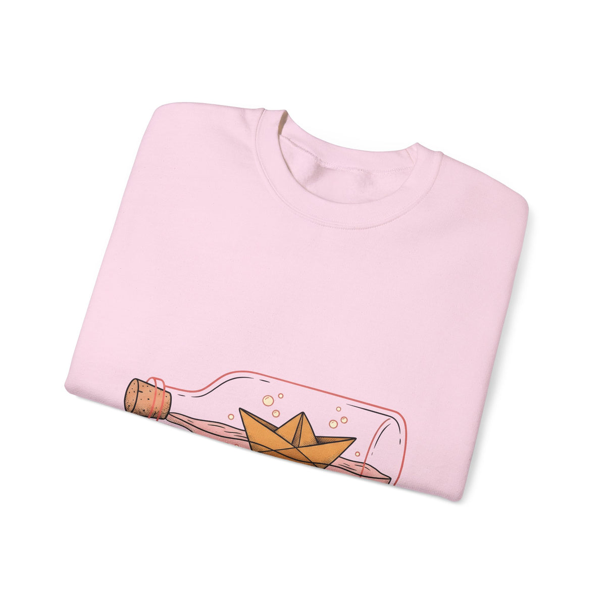 Paper Boat Bottle Sweatshirt Cute Nautical Gift Women Whimsical Sweatshirt Glass Bottle Sweatshirt Adorable Fan Artistic Sweatshirt Maritime Graphic Hand Drawn