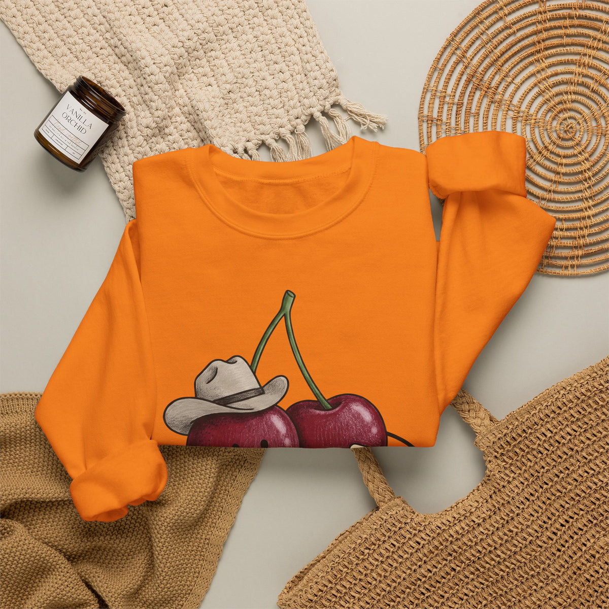 Cherry Western Sweatshirt Cowgirl Harvest Gift Women Playful Sweatshirt Western Wear Sweatshirt Rodeo Fan Whimsical Sweatshirt Autumn Graphic Doodle Poker Card