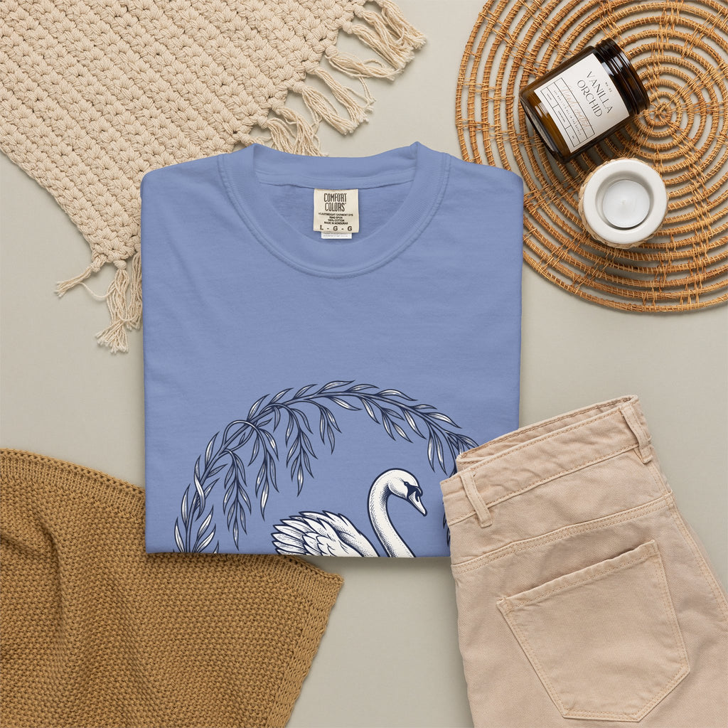 Swan Drawing T-Shirt Animal Environment Gift Women Cartoon T-Shirt Duck T-Shirt Wildlife Fan Waterfowl T-Shirt Eco Graphic Rustic Lake Bloom T-Shirt