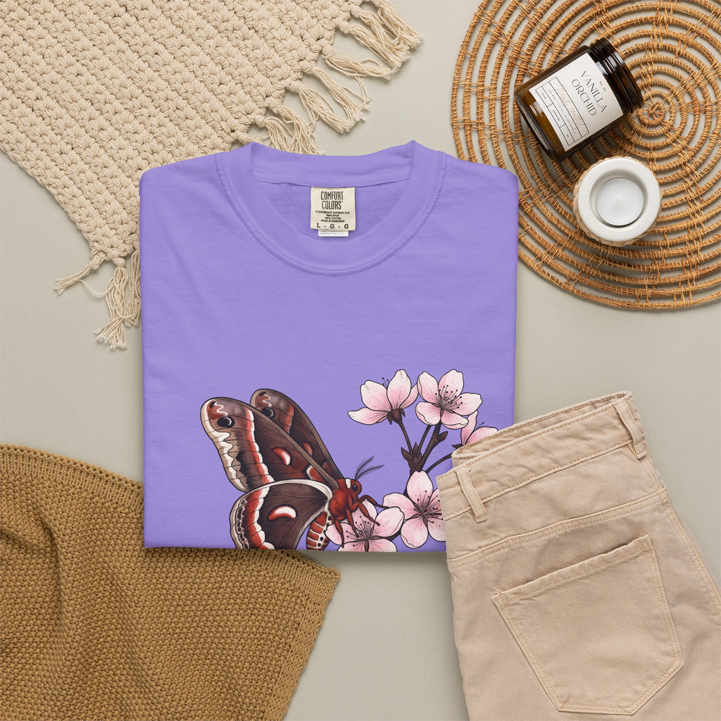 Butterfly Cherry Blossoms T-Shirt Boho Chic Nature Gift Women Botanical T-Shirt Butterfly T-Shirt Hippie Fan Illustrative T-Shirt Environmental