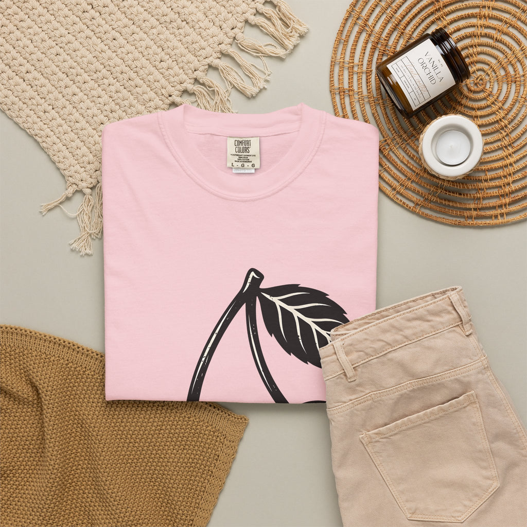 Cherry Illustration T-Shirt Moms Produce Gift Women Rustic T-Shirt Cherry T-Shirt Mother Fan Vintage T-Shirt Harvest Graphic Nostalgic Plaid Design