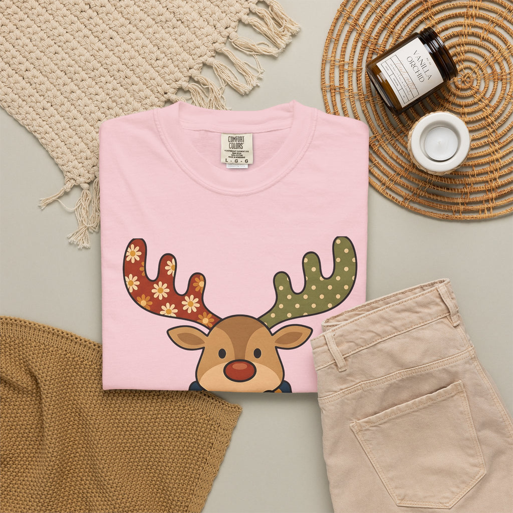 Deer Drawing Holiday Noel Gift Cartoon Fawn Christmas Fan Caricature Christmas Classic Winter T-Shirt