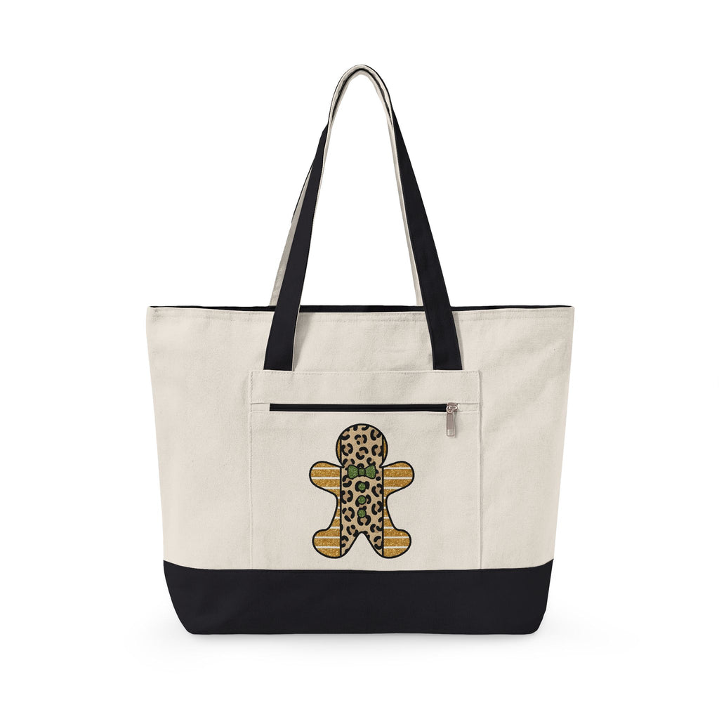 Spotted Gingerbread Animal Xmas Gift Shimmer Gingerbread Man Leopard Fan Glitter Holiday Tote Bag