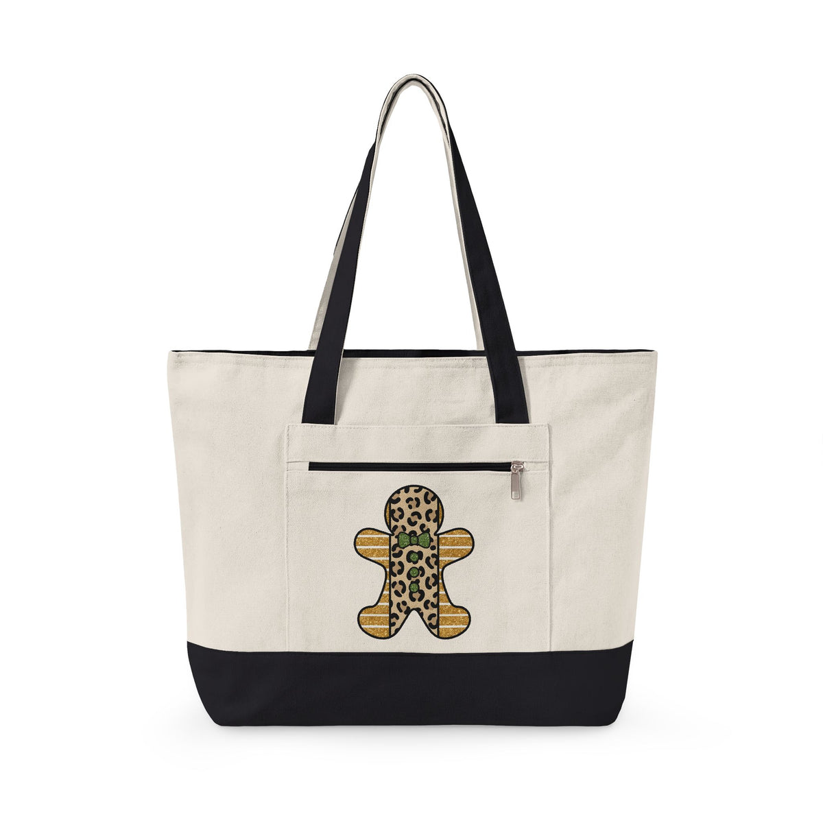 Spotted Gingerbread Animal Xmas Gift Shimmer Gingerbread Man Leopard Fan Glitter Holiday Tote Bag