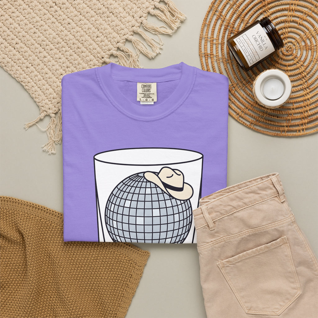 Disco Ball Glass T-Shirt Cowgirl Festivity Gift Women Cartoon T-Shirt Mirror Ball T-Shirt Rodeo Fan Comic T-Shirt Party Graphic Hand Drawn Cowboy
