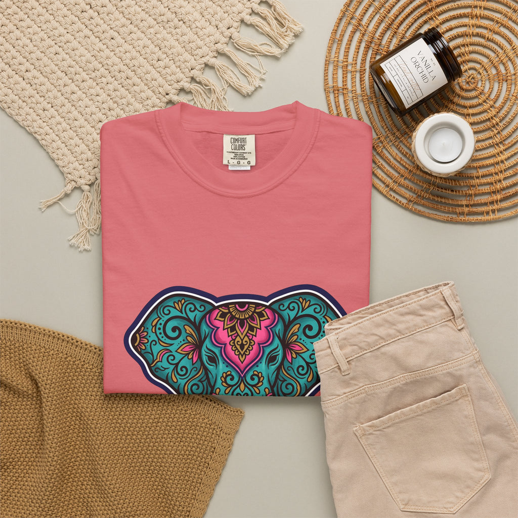 Elephant Head T-Shirt Boho Animal Gift Women Boho T-Shirt Pachyderm T-Shirt Hippie Fan Boho Chic T-Shirt Wildlife Graphic Mandala Floral Pattern