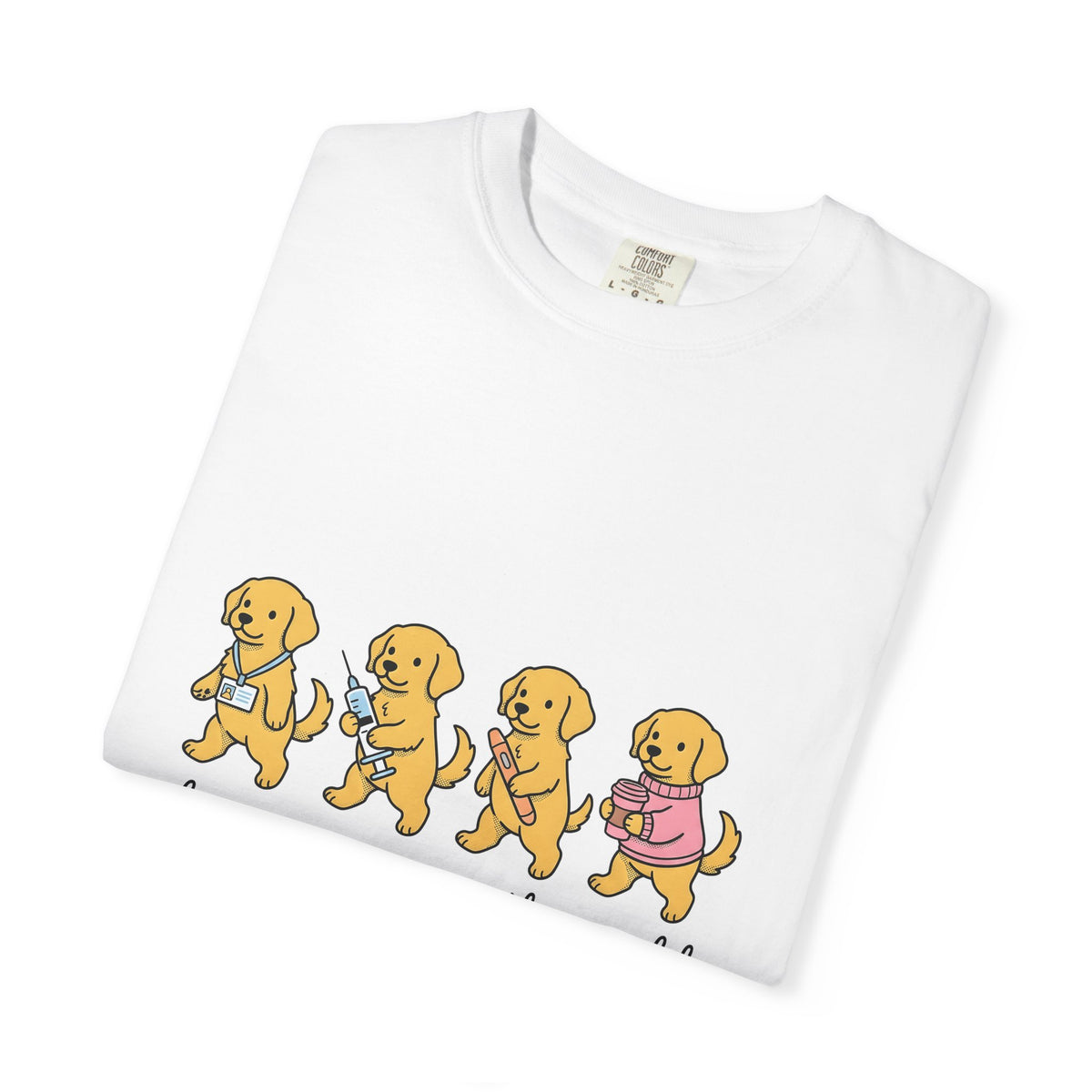 Golden Retriever Dog T-Shirt Nurses Animal Gift Women Cartoon T-Shirt Retriever T-Shirt Nurse Enthusiast Caricature T-Shirt Pet Graphic Doodle