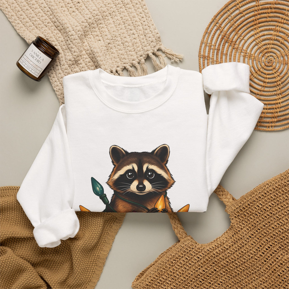 Raccoon Animals Seasonal Gift Playful Trash Panda Wildlife Fan Quirky Christmas Cartoon Sweatshirt