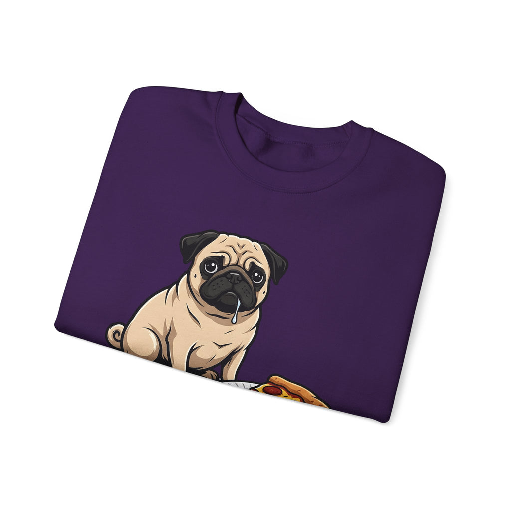 Pug Dog Sweatshirt Dog Meals Gift Women Line Art Sweatshirt Pugs Sweatshirt Dog Fan Illustrated Design Food Graphic Sweatshirt Sketch Pizza Piece Sweatshirt