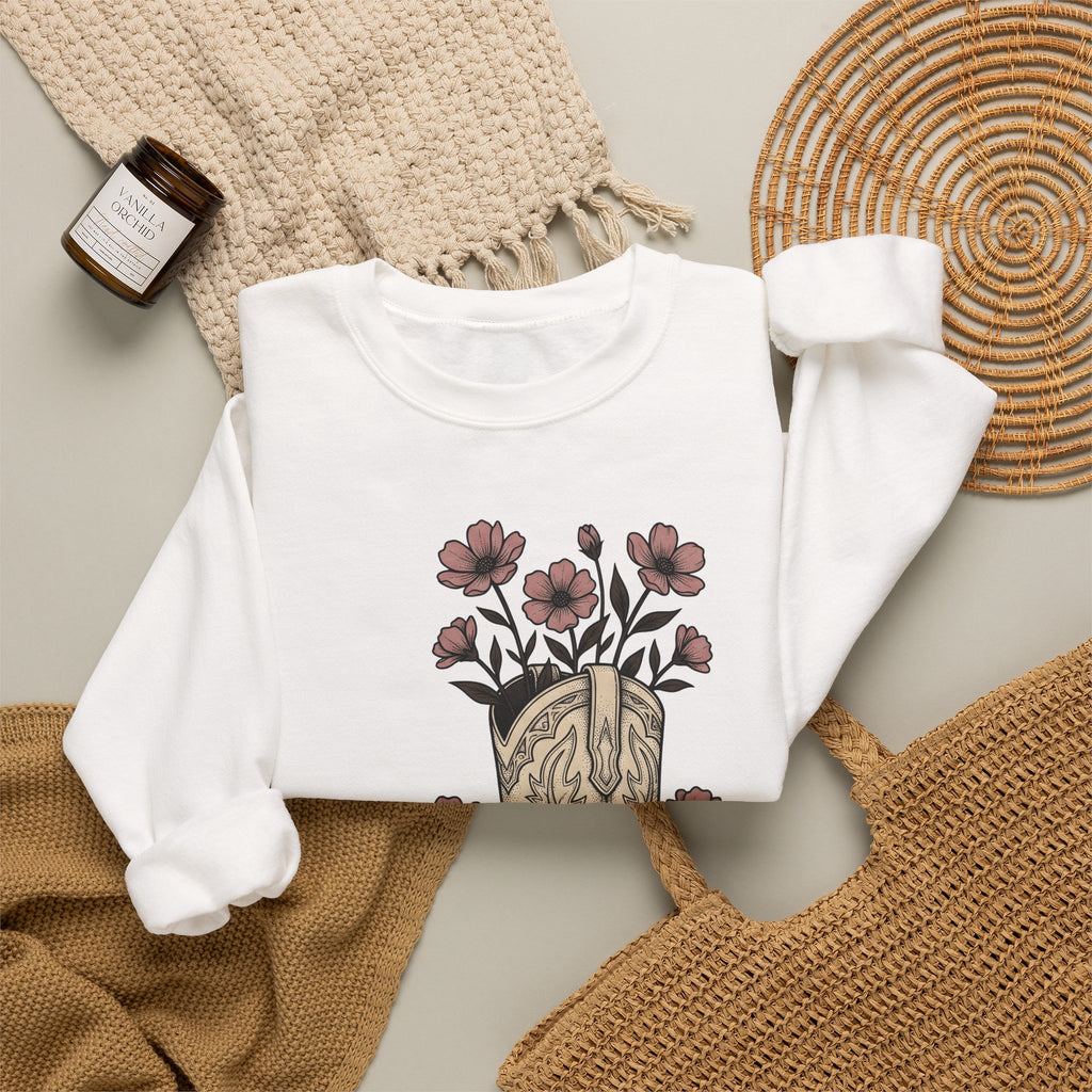 Leather Boot Sweatshirt Moms Ranch Gift Women Southwestern Sweatshirt Boot Sweatshirt Mom Enthusiast Western Sweatshirt Farmhouse Graphic Sketch Bouquet Sweatshirt