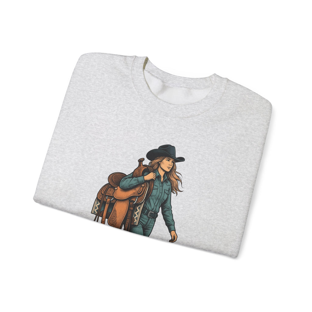 Cowgirl Saddle Cowgirl Western Gift Vintage Saddle Cowboy Fan Retro Rodeo Hand Drawn Cowboy Sweatshirt
