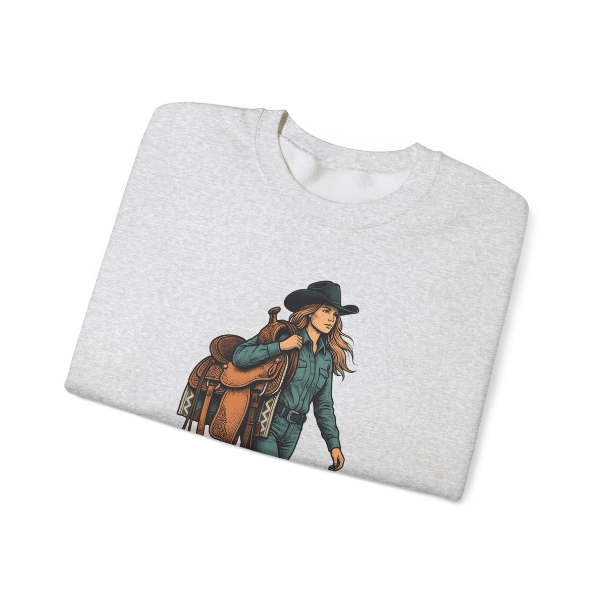 Cowgirl Saddle Cowgirl Western Gift Vintage Saddle Cowboy Fan Retro Rodeo Hand Drawn Cowboy Sweatshirt