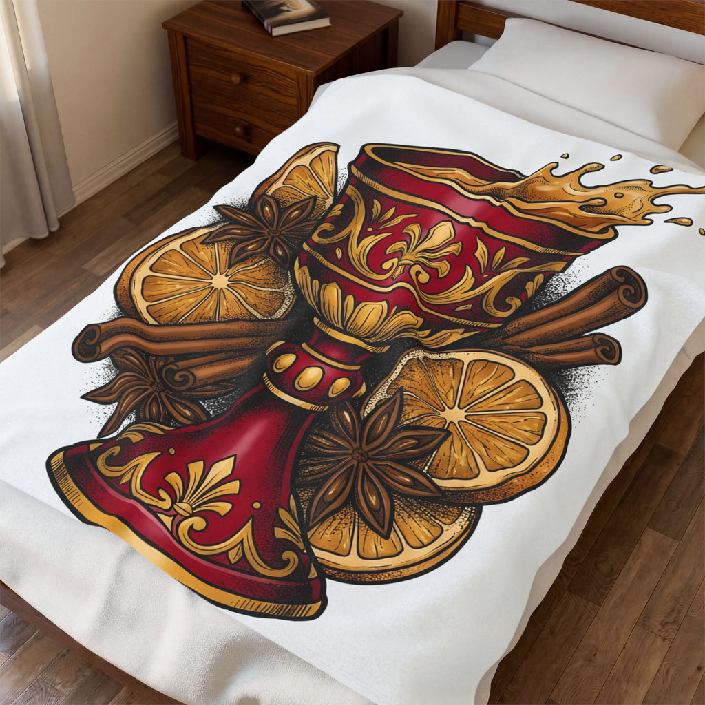 Hot Spiced Drink Holiday Yuletide Gift Farmhouse Mulled Wine Christmas Fan Rustic Winter Outline Blanket
