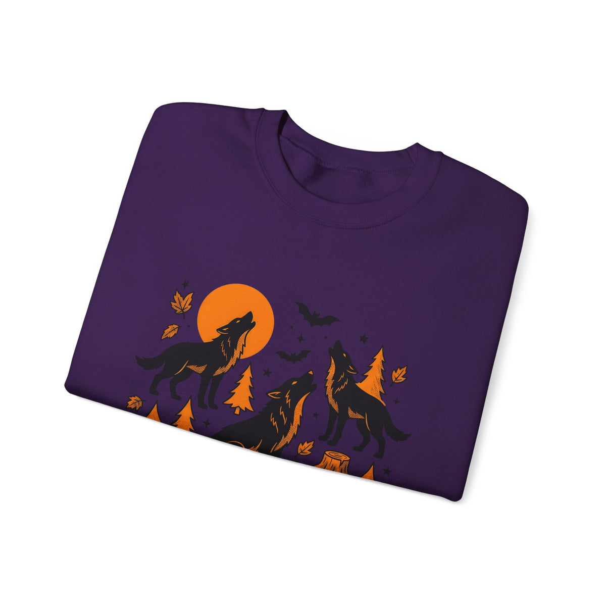Wolf Crew Sweatshirt Halloween Fauna Gift Women Minimalist Sweatshirt Wolf Pack Sweatshirt Horror Fan Werewolf Sweatshirt Wildlife Graphic Sketch Bats Flying