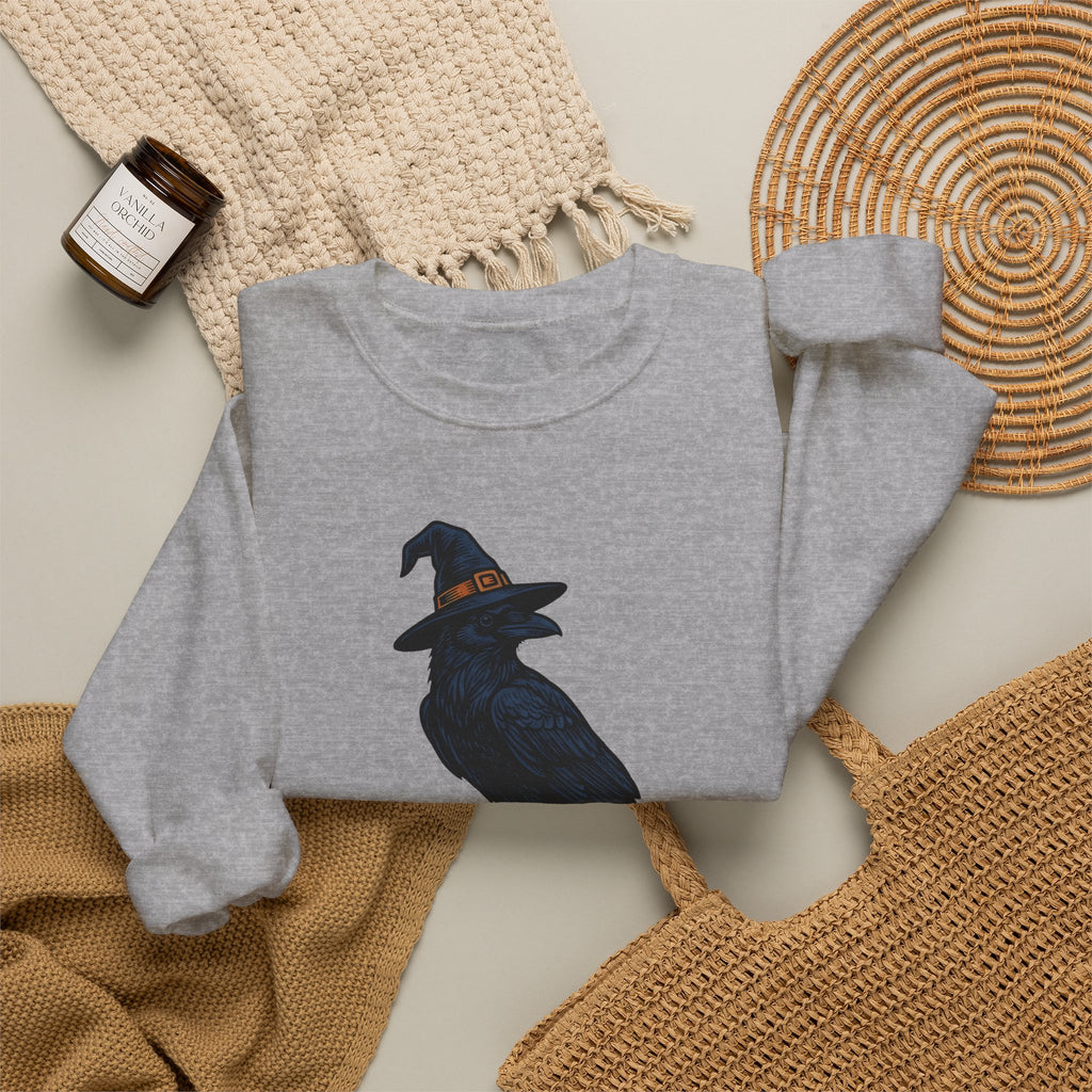 Raven Wizard Hat Sweatshirt Halloween Horror Gift Women Antique Sweatshirt Witch Hat Sweatshirt Spooky Fan Occult Sweatshirt Horror Graphic Ink Fortune Ball