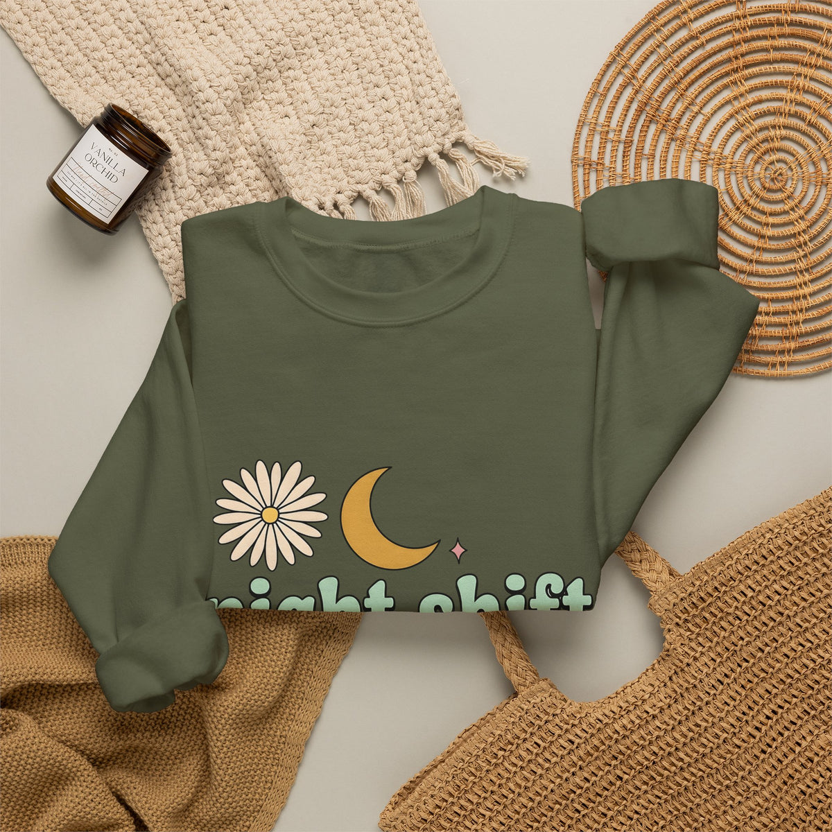 Moon Blossom Graphic Sweatshirt Nurses Drink Gift Women Cartoon Sweatshirt Flower Sweatshirt