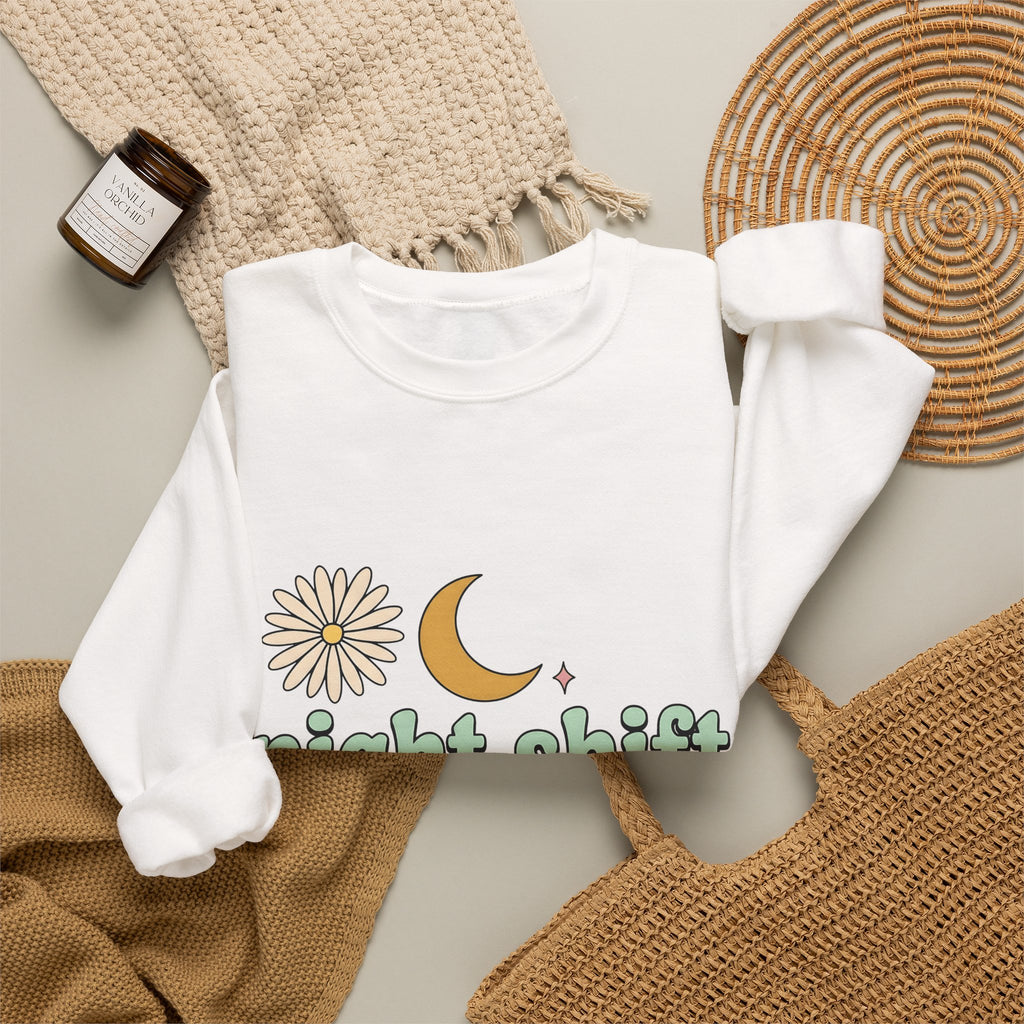 Moon Blossom Graphic Sweatshirt Nurses Drink Gift Women Cartoon Sweatshirt Flower Sweatshirt