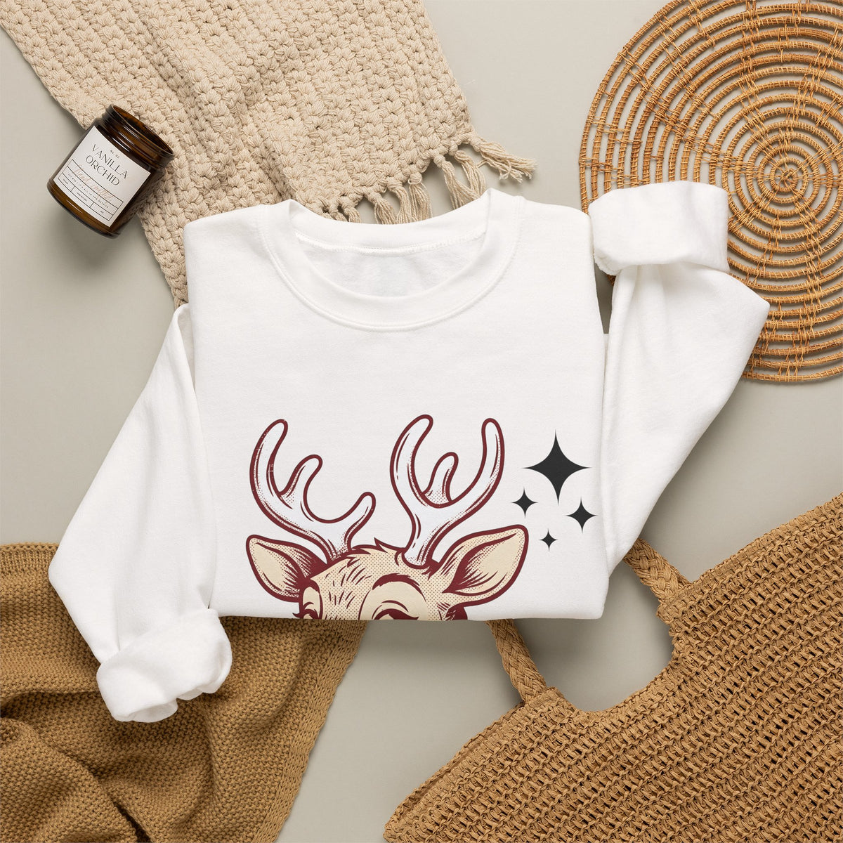 Reindeer Head Sweatshirt Christmas Wildlife Gift Women Antique Sweatshirt Caribou Sweatshirt Xmas Fan Reindeer Graphic Sweatshirt Classic Jingles Sweatshirt