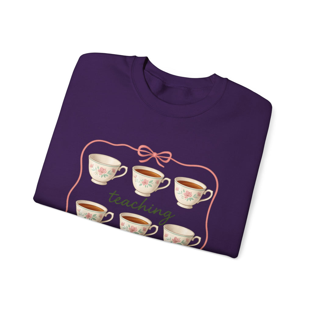 Floral Teacup Sweatshirt Teachers Coffee Gift Women Vintage Sweatshirt Teacup Sweatshirt Educator Enthusiast Retro Sweatshirt Caffeine Graphic Hand Drawn Bow