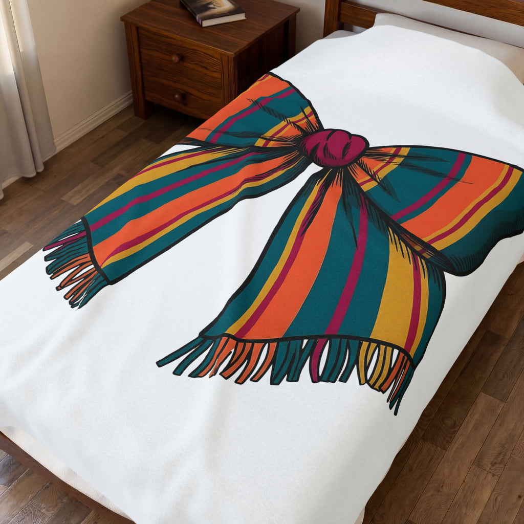 Striped Hair Bow Blanket Moms Apparel Gift Women Simple Graphic Blanket Hair Bow Blanket Mom Fan Minimalist Blanket Clothing Graphic Classic Fringe