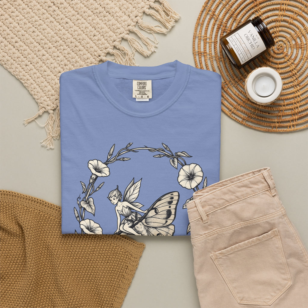 Butterfly Fairy T-Shirt Fairy Mythical Gift Women Nature T-Shirt Fairy T-Shirt Fae Fan Earthy T-Shirt Magical Graphic Antique Wreath T-Shirt