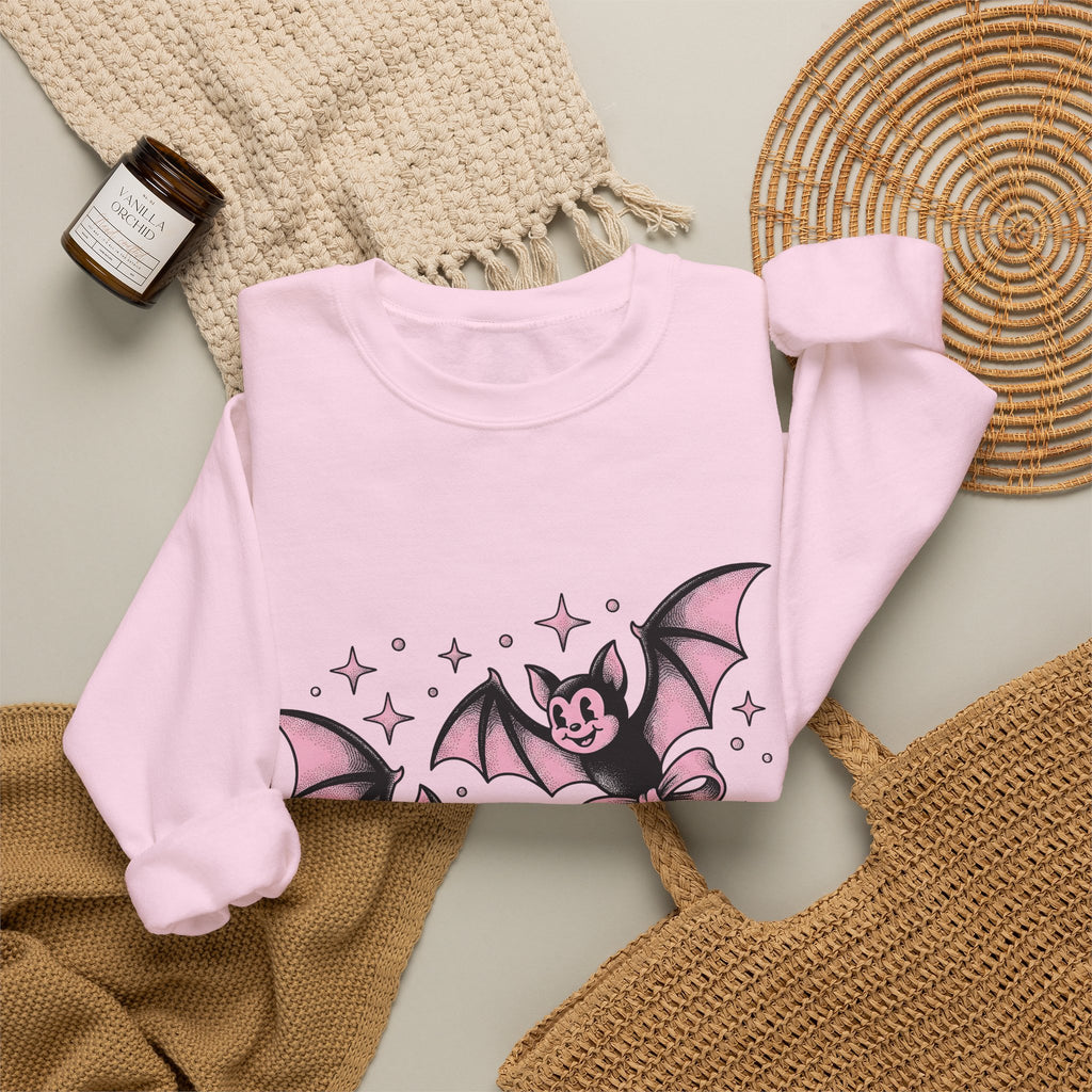 Sweet Bats Sweatshirt Halloween Horror Gift Women Chibi Sweatshirt Flying Fox Sweatshirt Spooky Fan Creepy Sweatshirt Horror Graphic Old School Hair Bows