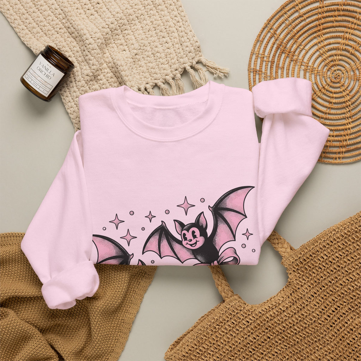 Sweet Bats Sweatshirt Halloween Horror Gift Women Chibi Sweatshirt Flying Fox Sweatshirt Spooky Fan Creepy Sweatshirt Horror Graphic Old School Hair Bows