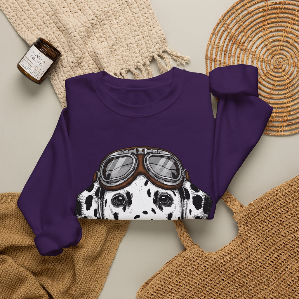 Dalmatian Puppy Sweatshirt Dog Pets Gift Women Line Art Sweatshirt Puppy Sweatshirt Dog Fan Dalmatian Sweatshirt Animal Graphic Retro Pilot Goggles Sweatshirt