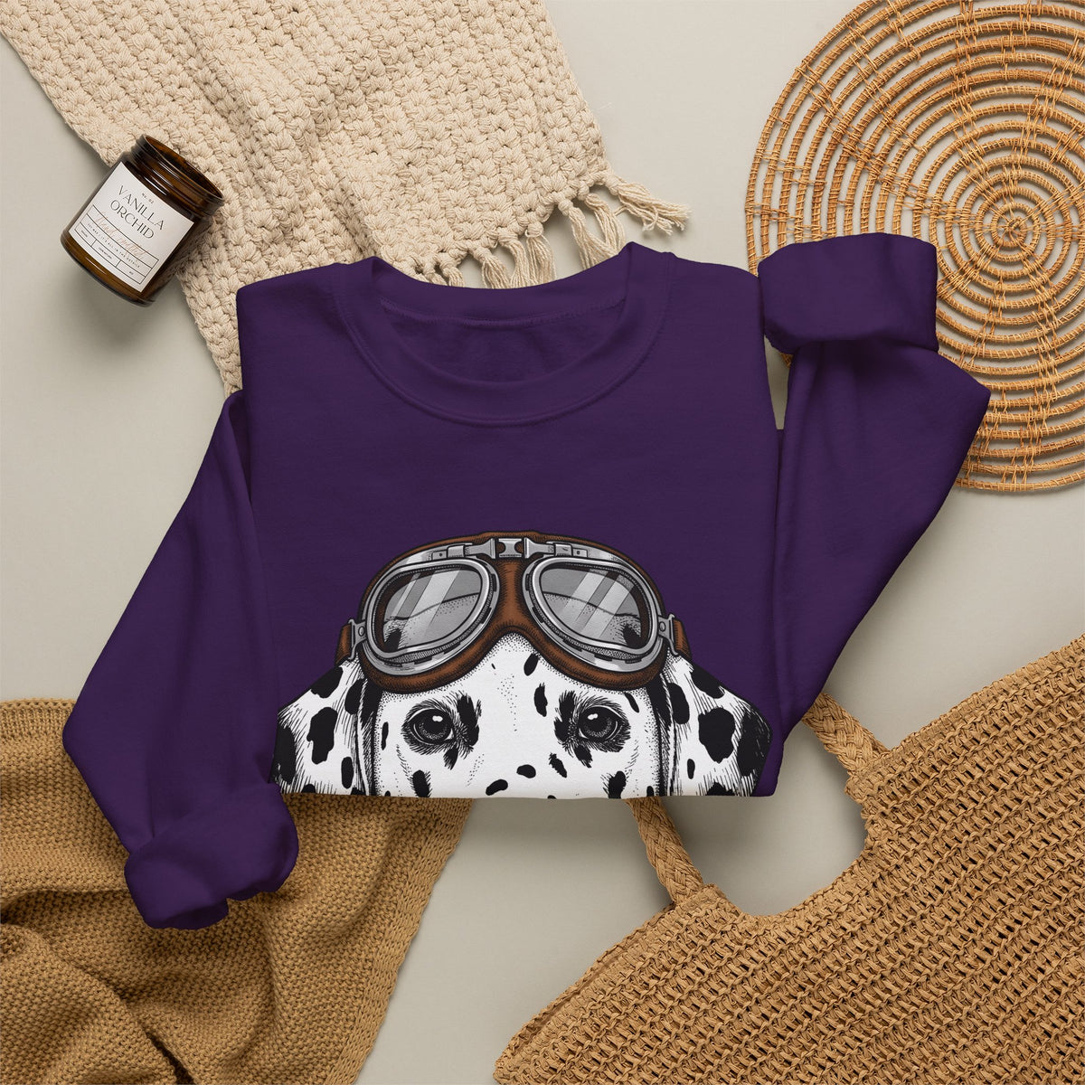 Dalmatian Puppy Sweatshirt Dog Pets Gift Women Line Art Sweatshirt Puppy Sweatshirt Dog Fan Dalmatian Sweatshirt Animal Graphic Retro Pilot Goggles Sweatshirt