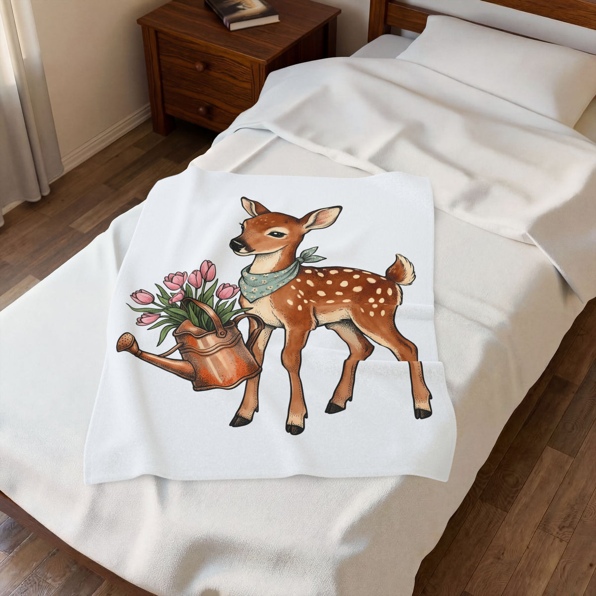 Newborn Fawn Blanket Easter Season Gift Women Playful Blanket Fawns Blanket Spring Fan Whimsical Blanket Seasonal Graphic Retro Wildflowers Blanket