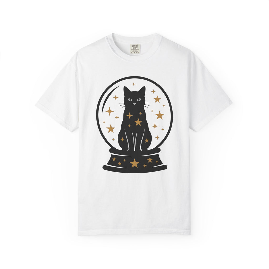 Dark Cat Orb T-Shirt Cat Magic Gift Women Simple T-Shirt Black Cat Ball T-Shirt Cat Fan Feline Graphic T-Shirt Retro Sparkles T-Shirt