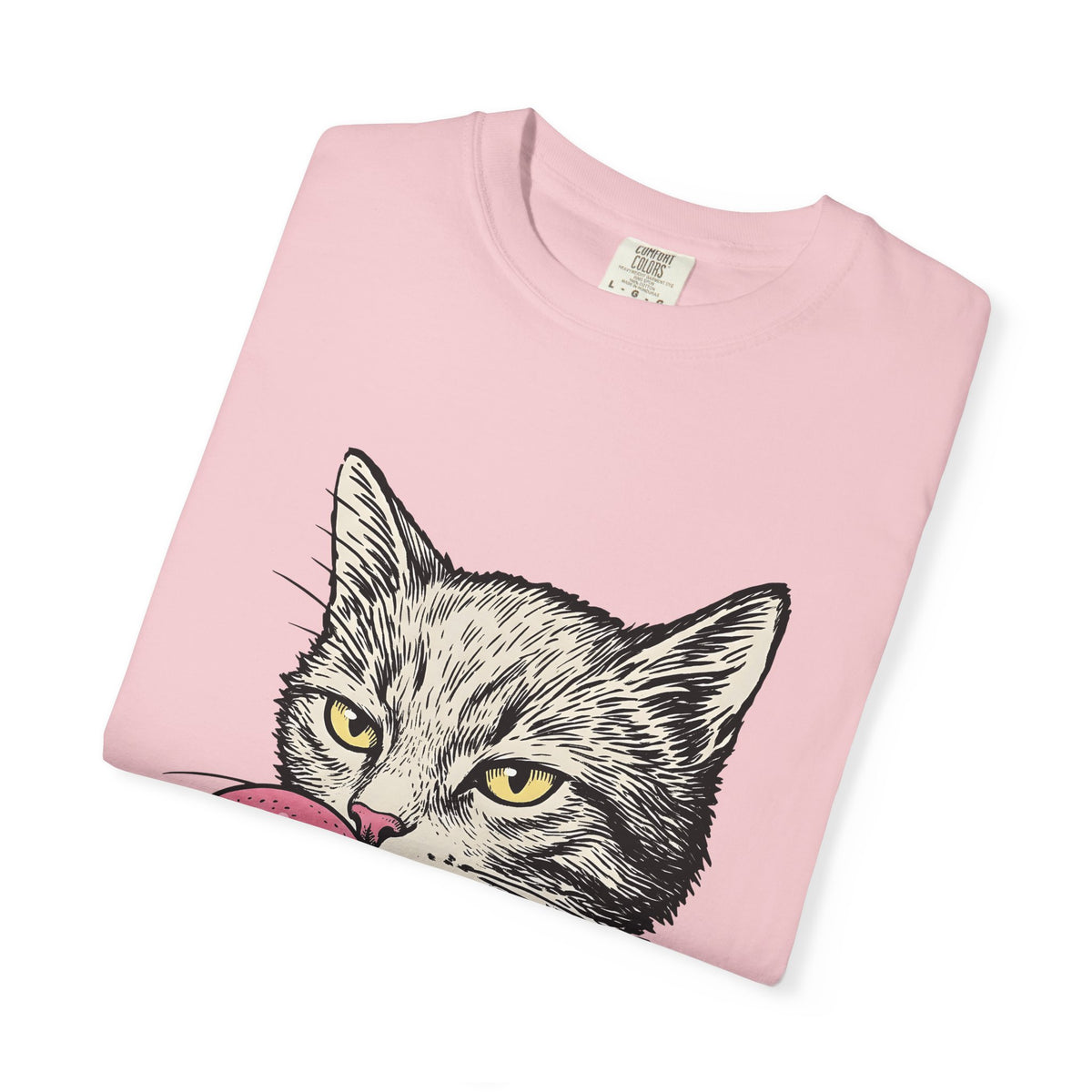 Cat Face T-Shirt Cat Jokes Gift Women Sketch T-Shirt Kitten T-Shirt Feline Fan Drawing Graphic Retro Chewing Gum T-Shirt