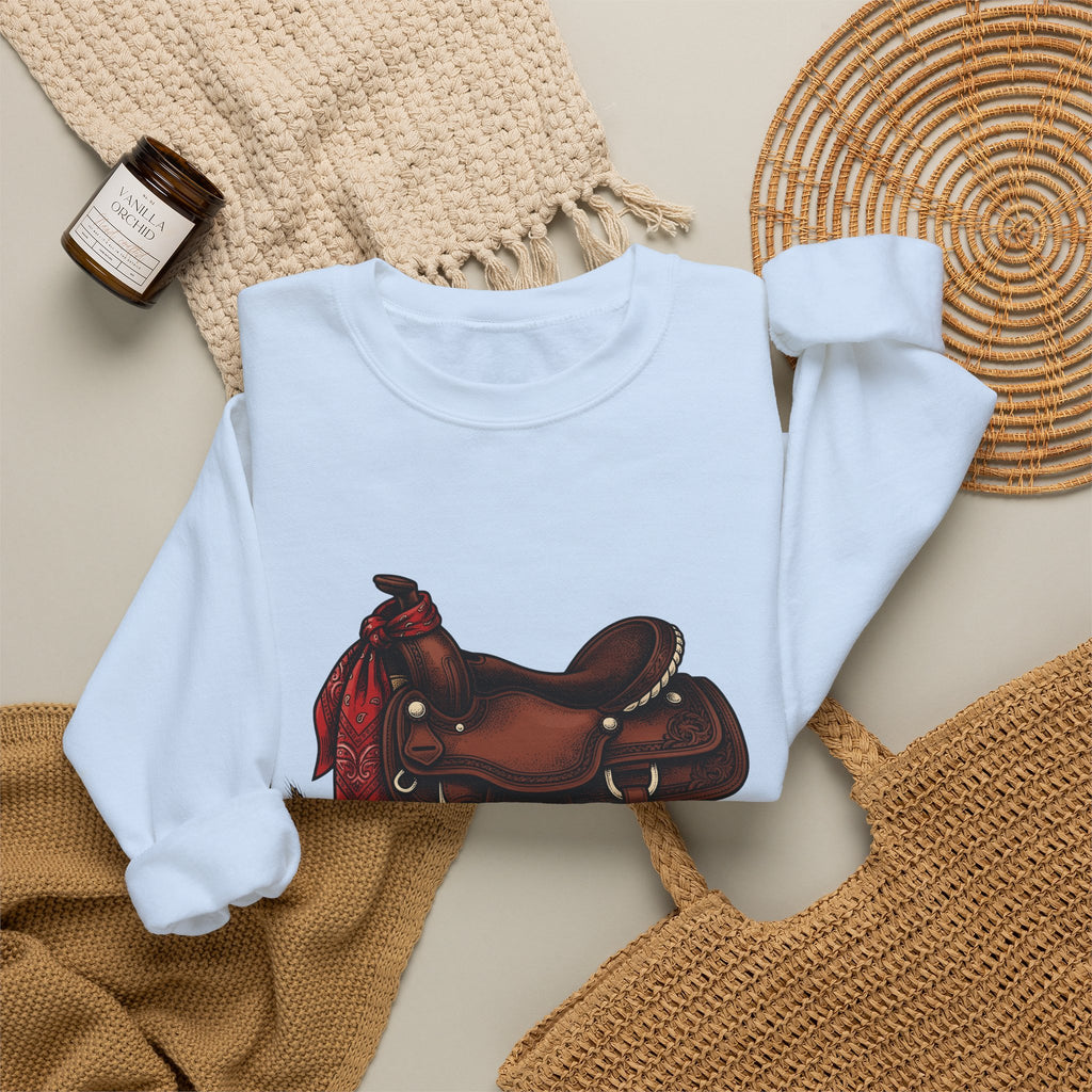 Western Saddle Cowgirl Western Gift Vintage Saddle Cowboy Fan Rodeo Hand Drawn Wheat Sweatshirt