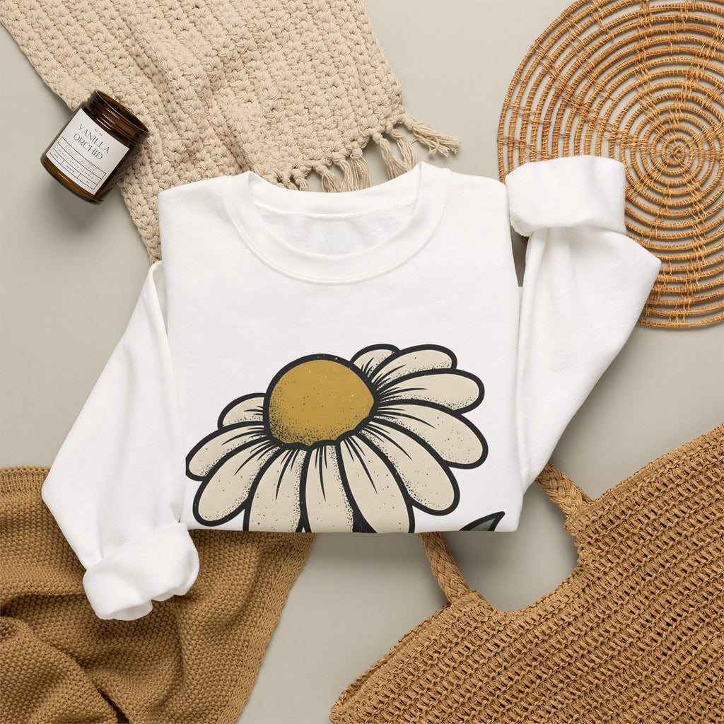 Daisy Petal Sweatshirt Floral Nature Gift Women Cartoon Sweatshirt Flower Sweatshirt Botanical Fan Comic Sweatshirt Outdoor Graphic Silhouette Sprig Sweatshirt