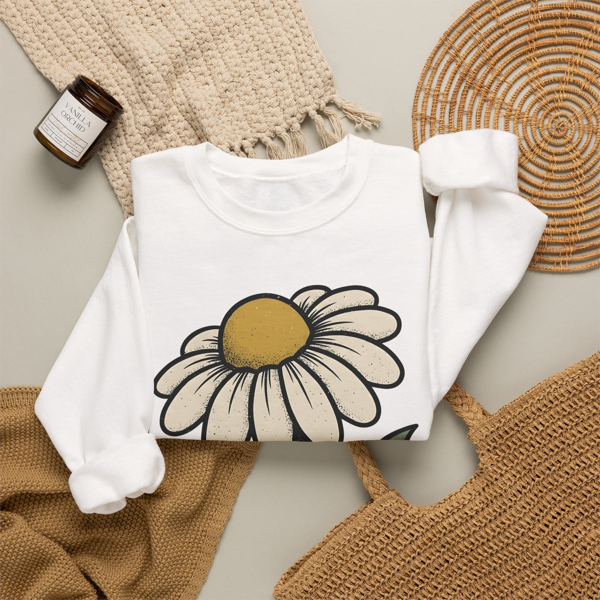 Daisy Petal Sweatshirt Floral Nature Gift Women Cartoon Sweatshirt Flower Sweatshirt Botanical Fan Comic Sweatshirt Outdoor Graphic Silhouette Sprig Sweatshirt