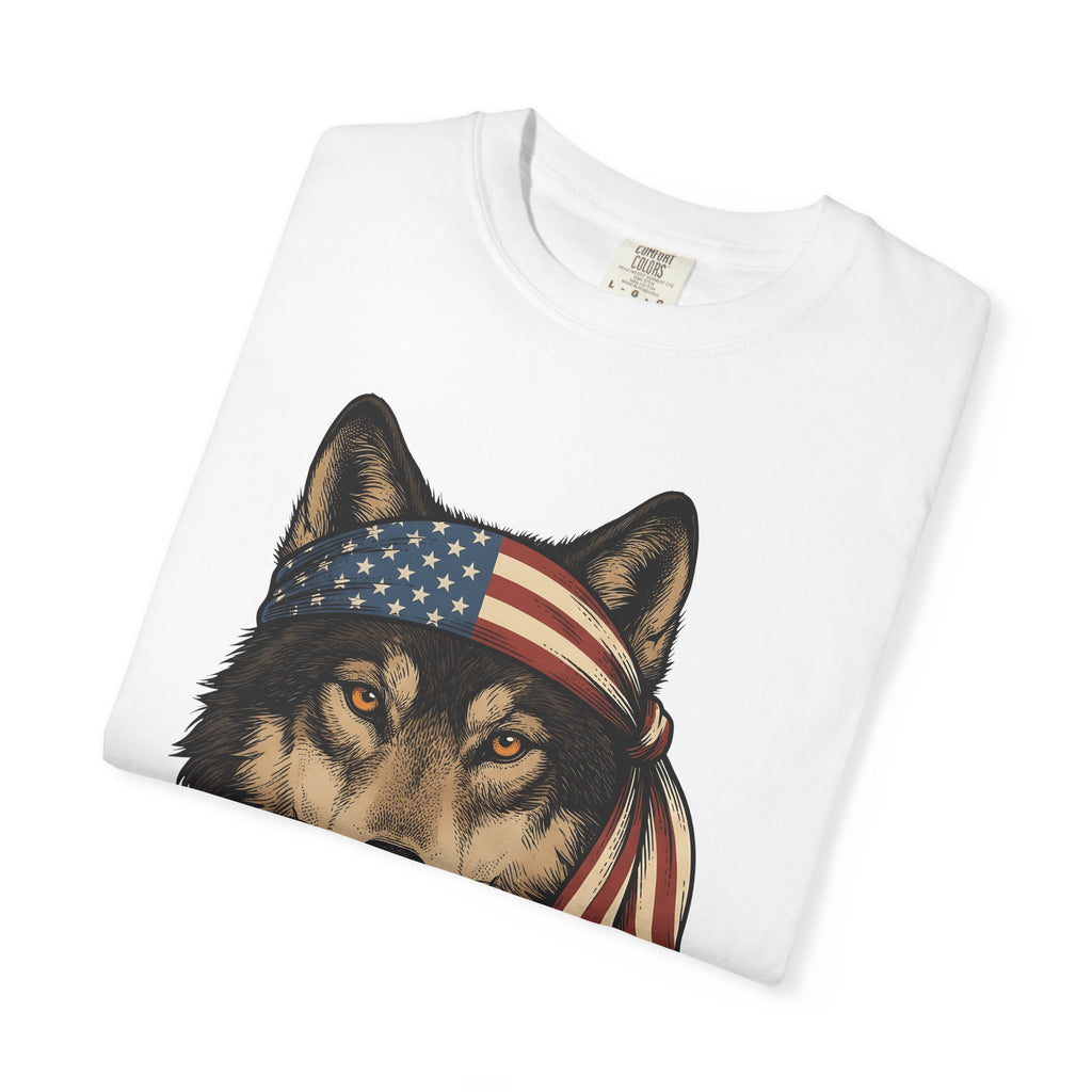 Wolf Face T-Shirt 4th Of July Wildlife Gift Women Retro T-Shirt Lupine T-Shirt Independence Day Fan Vintage T-Shirt Animal Graphic Sketch Flag