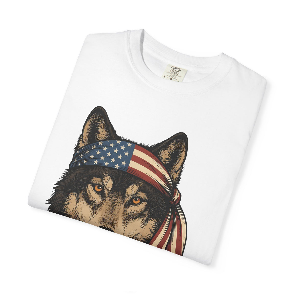 Wolf Face T-Shirt 4th Of July Wildlife Gift Women Retro T-Shirt Lupine T-Shirt Independence Day Fan Vintage T-Shirt Animal Graphic Sketch Flag