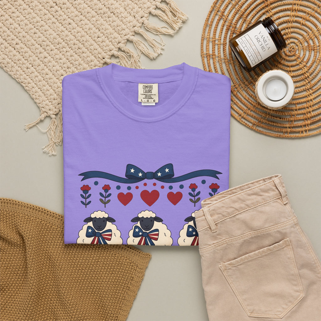 Usa Lamb T-Shirt 4th Of July Fauna Gift Women Handmade T-Shirt Lamb T-Shirt Patriot Fan Handmade T-Shirt Wildlife Graphic Old School Valentine