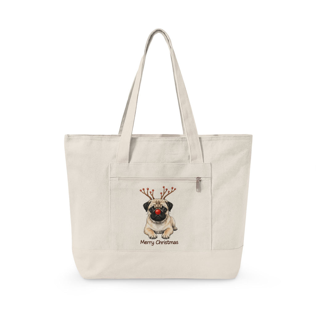 Pug Christmas Dog Holiday Gift Photo Pugmas Dog Fan Photography Christmas Sketch Rudolph Nose Tote Bag