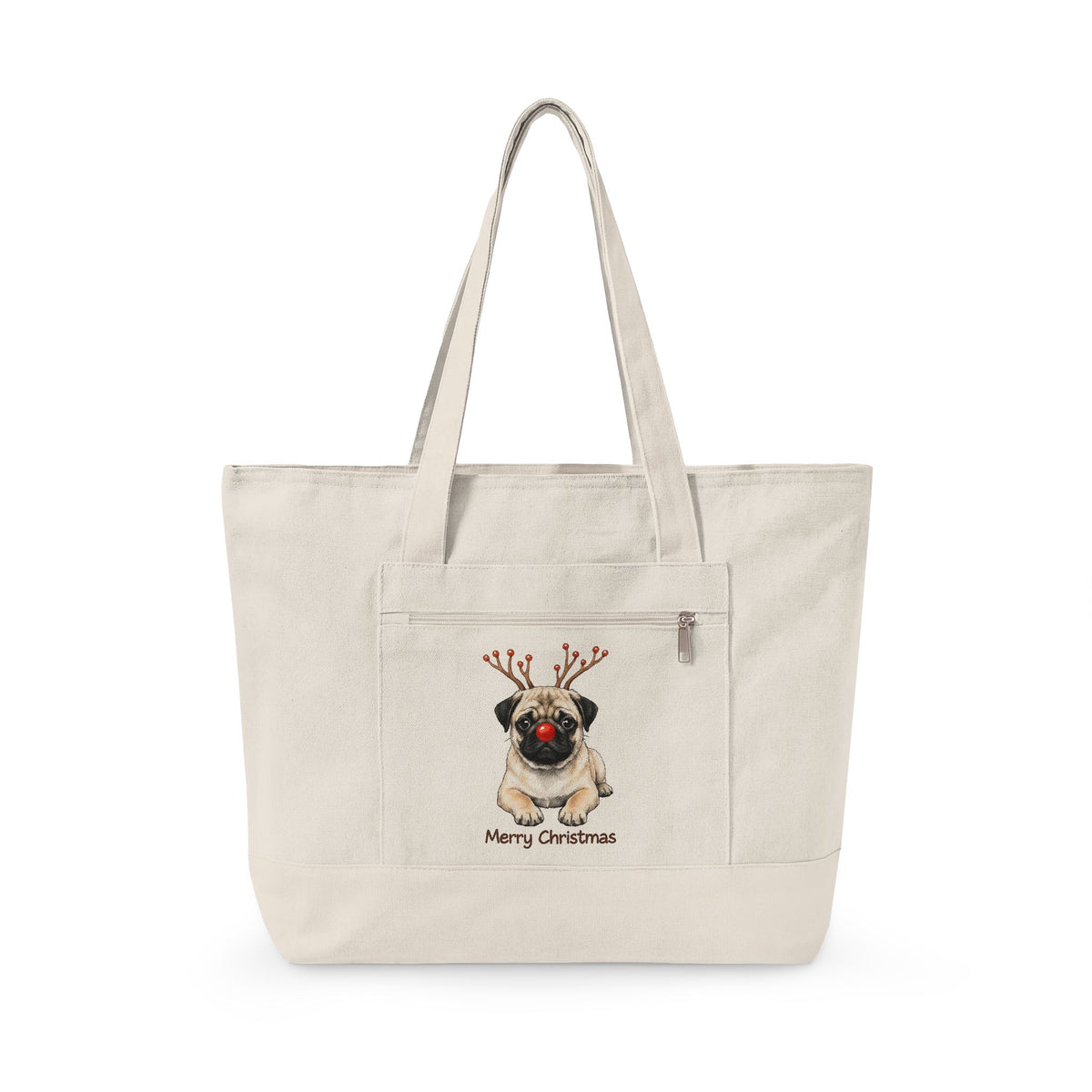 Pug Christmas Dog Holiday Gift Photo Pugmas Dog Fan Photography Christmas Sketch Rudolph Nose Tote Bag