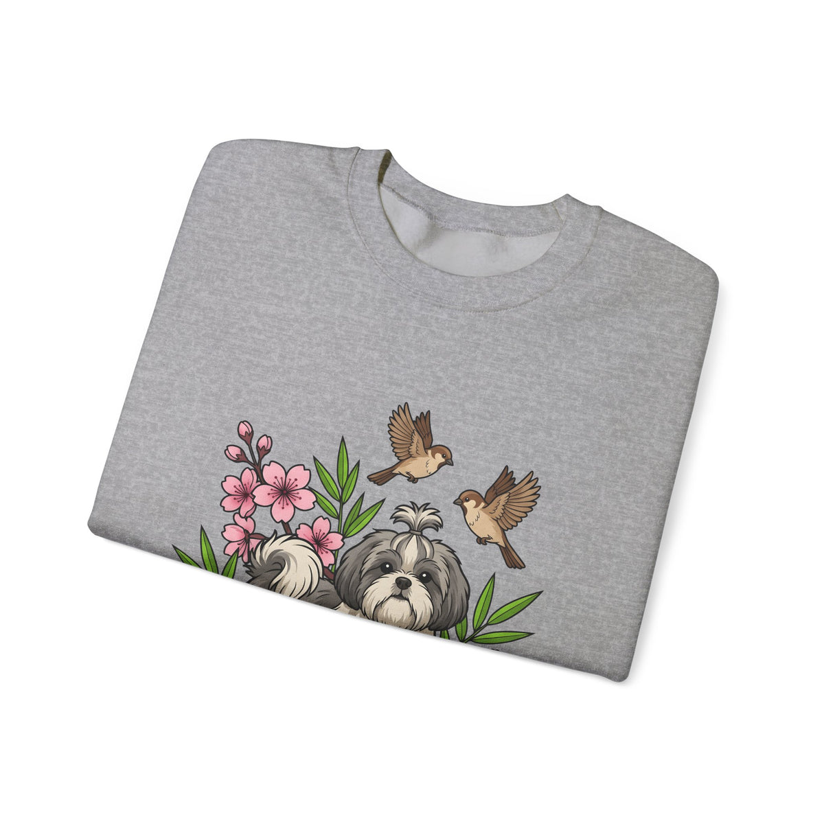 Shih Tzu Puppy Sweatshirt Dog Botanical Gift Women Cute Sweatshirt Puppy Sweatshirt Dog Fan Pup Sweatshirt Floral Graphic Sketch Sakura Flowers Sweatshirt